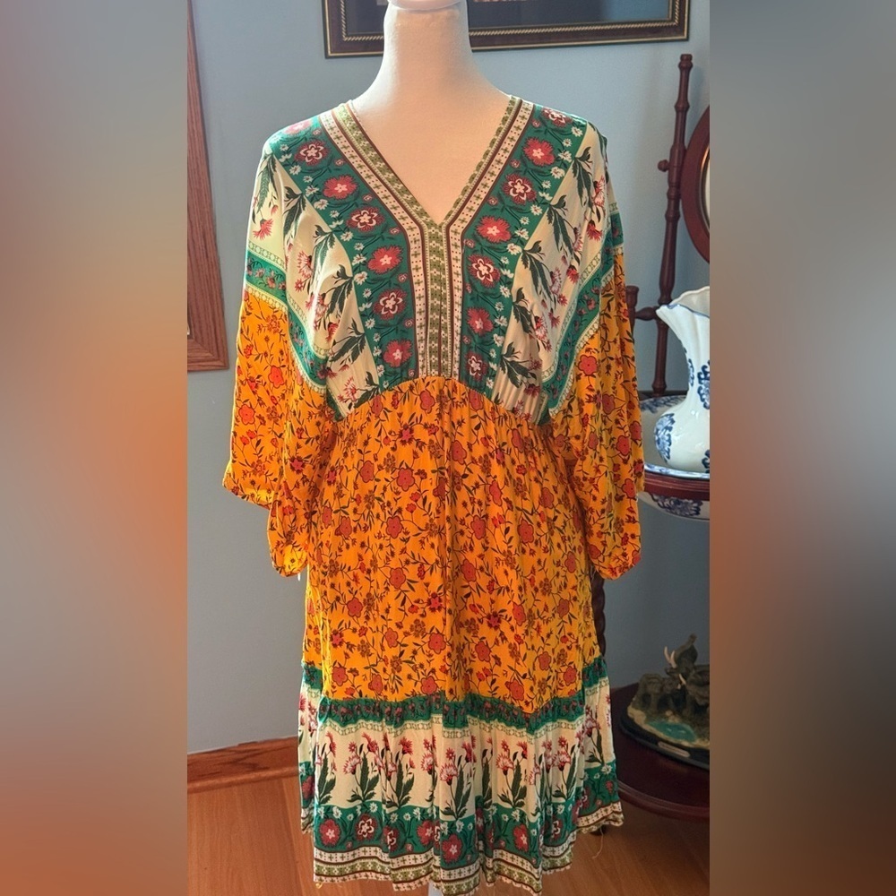 Kaleidoscope Accessories Boho Yellow Floral Swim Cover Up One Size Fits Most